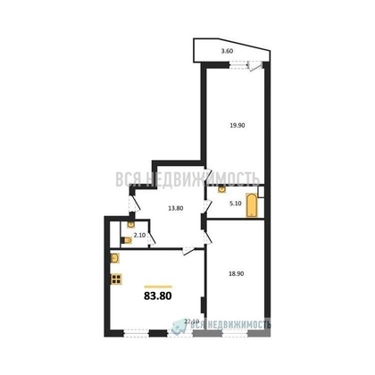 2-комнатная квартира, 83.8кв.м - изображение