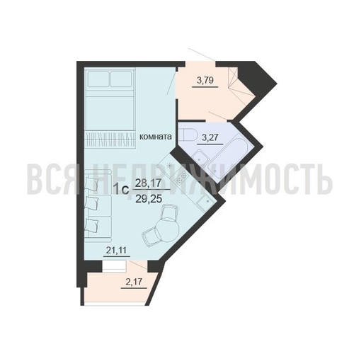 квартира-студия, 29,25кв.м. - изображение 0