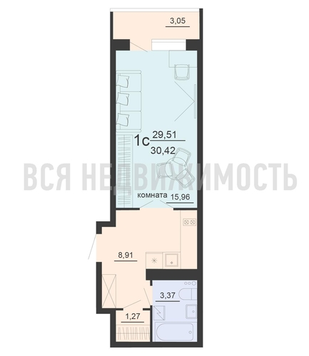 квартира-студия, 30,42кв.м. - изображение 0