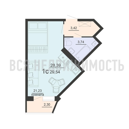 квартира-студия, 29,54кв.м. - изображение