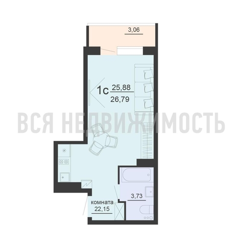 квартира-студия, 26,79кв.м. - изображение 0