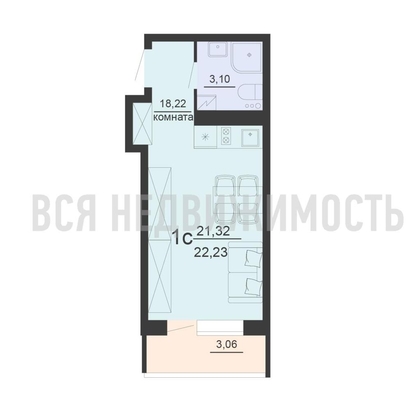 квартира-студия, 22,23кв.м. - изображение