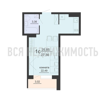 квартира-студия, 27,36кв.м. - изображение