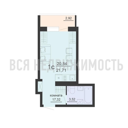 квартира-студия, 21,71кв.м. - изображение