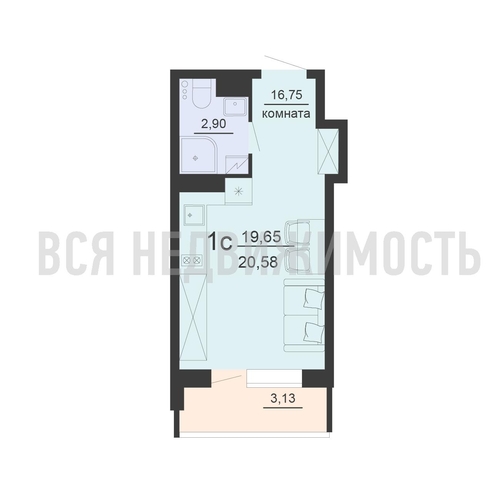 квартира-студия, 20,58кв.м. - изображение 0