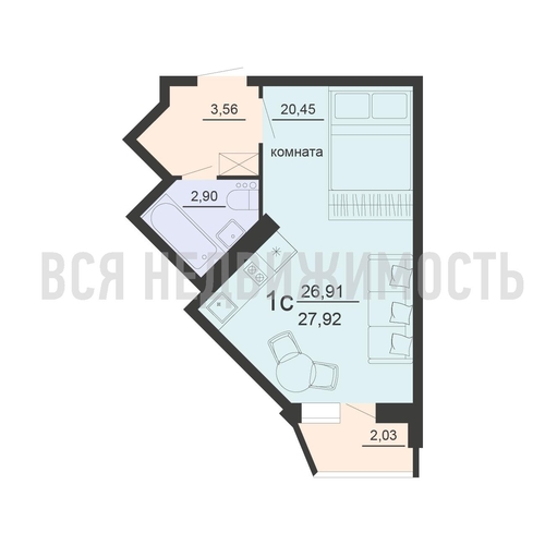 квартира-студия, 27,92кв.м. - изображение 0