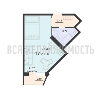 квартира-студия, 29,08кв.м. - изображение