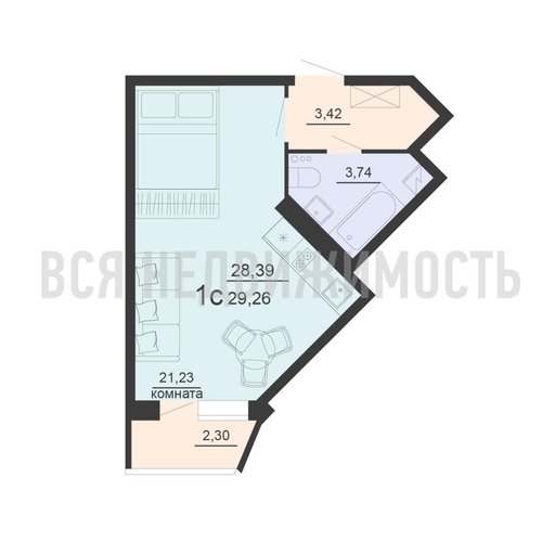 квартира-студия, 29,08кв.м. - изображение 0