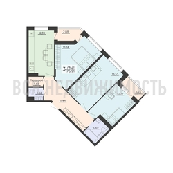 3-комнатная квартира, 76.91кв.м - изображение 1