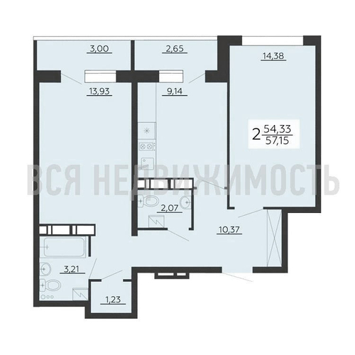 2-комнатная квартира, 57.15кв.м - изображение 0