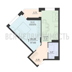 1-комнатная квартира, 37.63кв.м - изображение 1