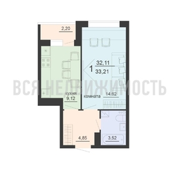 1-комнатная квартира, 33.21кв.м 1-комнатная квартира, 33.21кв.м - изображение 1