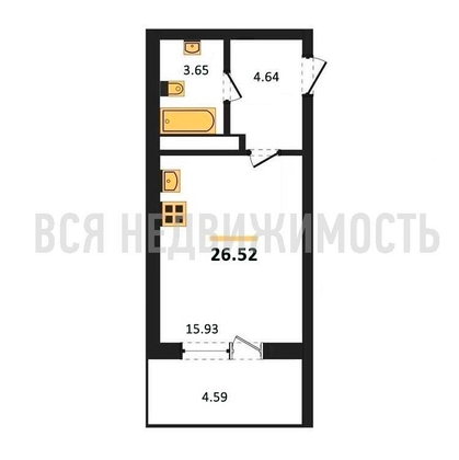 квартира-студия, 26,52кв.м. квартира-студия, 26,52кв.м. - изображение
