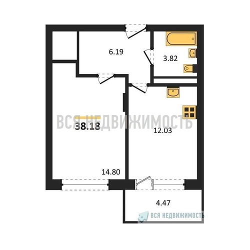 1-комнатная квартира, 38.18кв.м - изображение 0