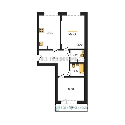 2-комнатная квартира, 58.6кв.м - изображение