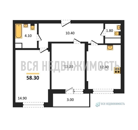 2-комнатная квартира, 58.3кв.м - изображение