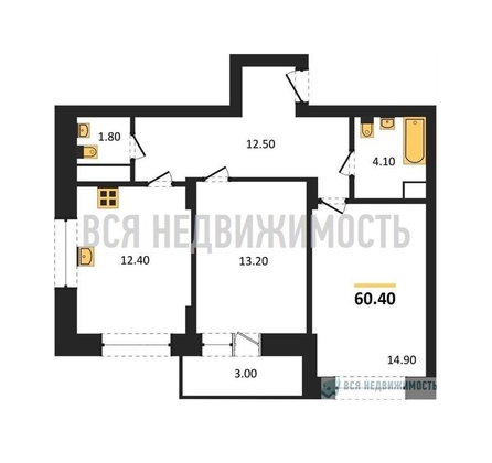 2-комнатная квартира, 60.4кв.м - изображение