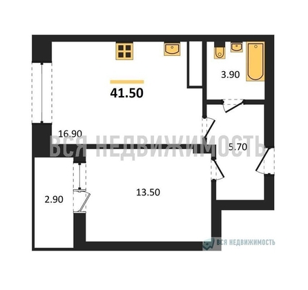 1-комнатная квартира, 41.5кв.м - изображение