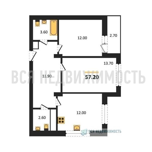 2-комнатная квартира, 57.2кв.м - изображение 0