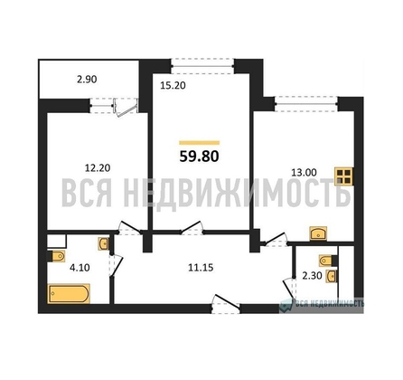 2-комнатная квартира, 59.8кв.м - изображение