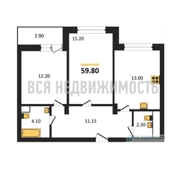2-комнатная квартира, 59.8кв.м 2-комнатная квартира, 59.8кв.м - изображение 1