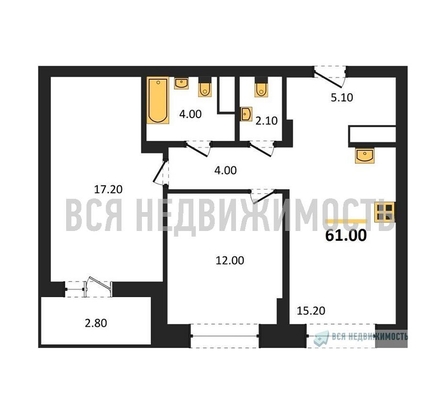 2-комнатная квартира, 61кв.м - изображение