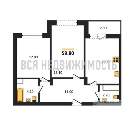 2-комнатная квартира, 59.8кв.м - изображение