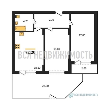 2-комнатная квартира, 72.2кв.м - изображение