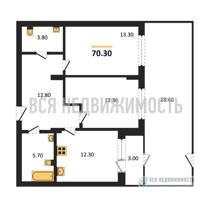 2-комнатная квартира, 70.3кв.м - изображение