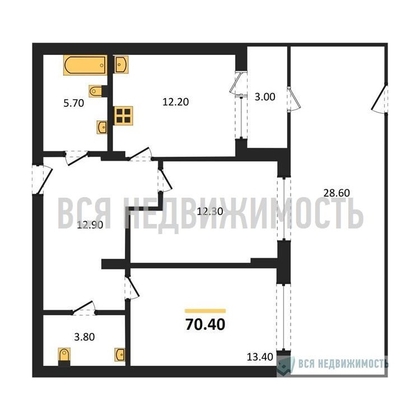 2-комнатная квартира, 70.4кв.м - изображение