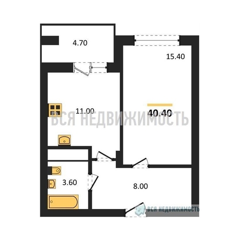 1-комнатная квартира, 40.4кв.м - изображение 0
