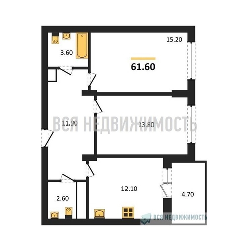 2-комнатная квартира, 61.6кв.м - изображение 0