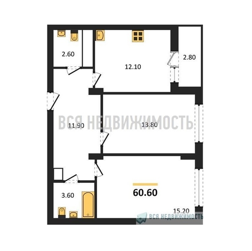 2-комнатная квартира, 60.6кв.м - изображение 0