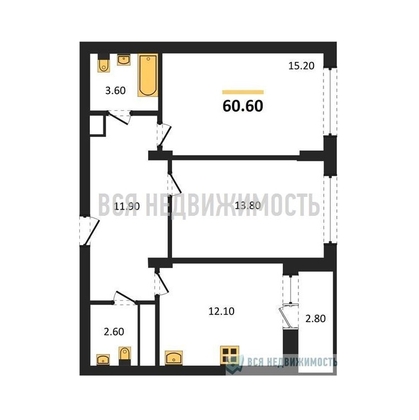 2-комнатная квартира, 60.6кв.м - изображение