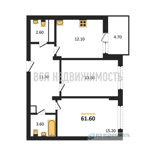 2-комнатная квартира, 61.6кв.м - изображение 0