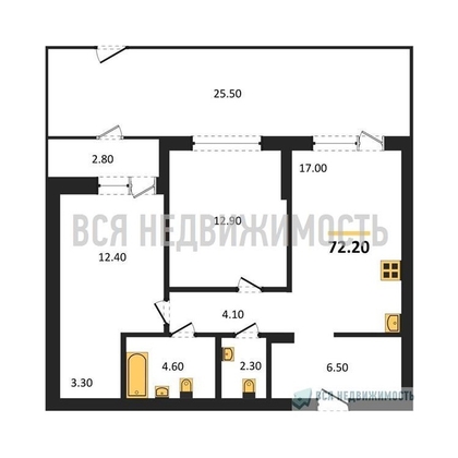 2-комнатная квартира, 72.2кв.м - изображение