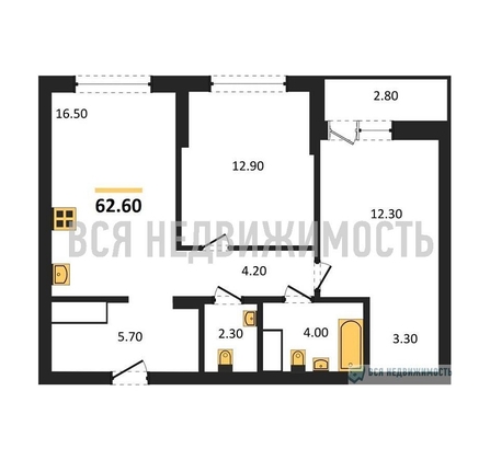 2-комнатная квартира, 62.6кв.м - изображение