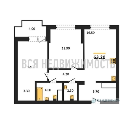 2-комнатная квартира, 63.2кв.м - изображение