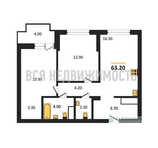 2-комнатная квартира, 63.2кв.м - изображение 0