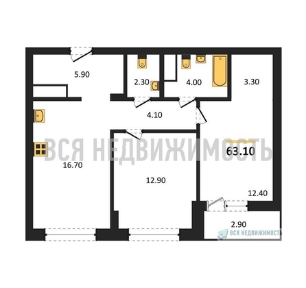 2-комнатная квартира, 63.1кв.м - изображение