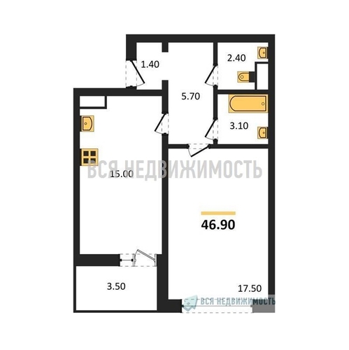 1-комнатная квартира, 46.9кв.м - изображение 0