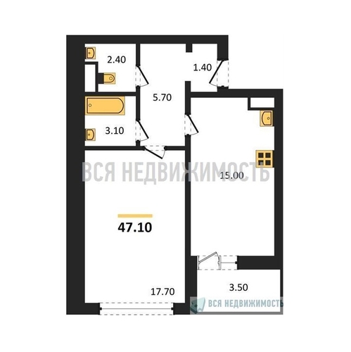 1-комнатная квартира, 47.1кв.м - изображение 0
