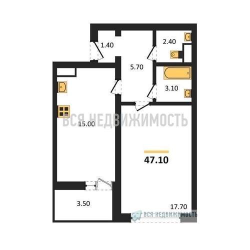 1-комнатная квартира, 47.1кв.м - изображение 0