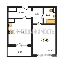 1-комнатная квартира, 42.6кв.м 1-комнатная квартира, 42.6кв.м - изображение 1