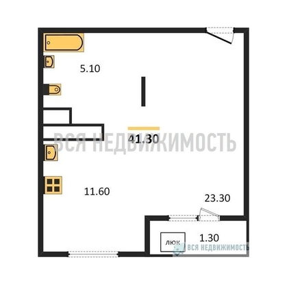 квартира-студия, 41,3кв.м. - изображение