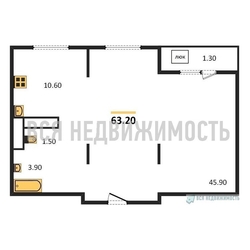 квартира-студия, 63,2кв.м. квартира-студия, 63,2кв.м. - изображение 1