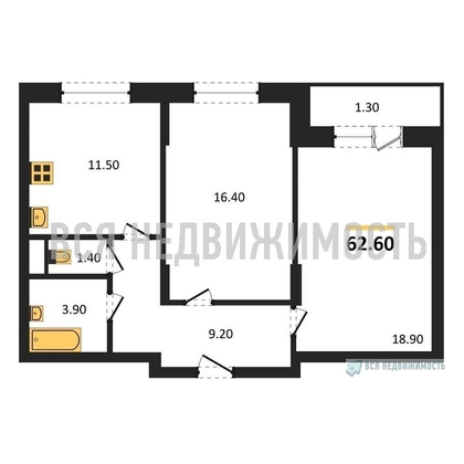 2-комнатная квартира, 62.6кв.м - изображение