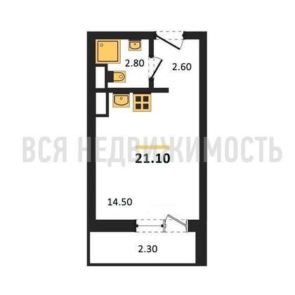 квартира-студия, 21,1кв.м. - изображение