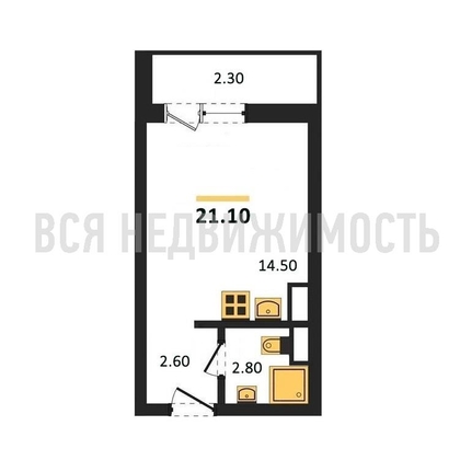 квартира-студия, 21,1кв.м. - изображение