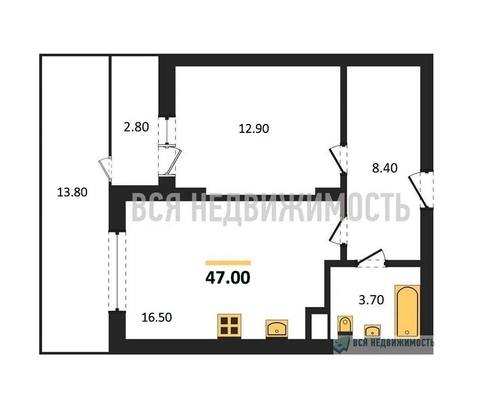 1-комнатная квартира, 47кв.м - изображение